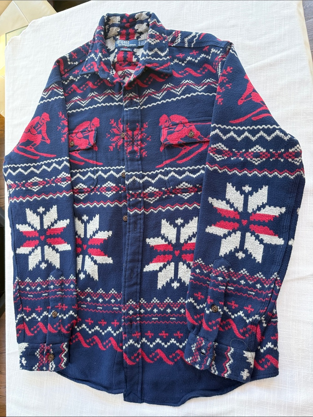 Vintage Ski Pattern Mens Jacket - Navy & Red